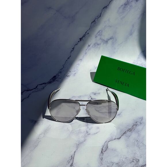 NEW Bottega Veneta BV1305S Sardine Silver Mirror Aviator - Picture 4 of 7